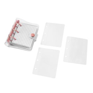 Mini Transparent 3Ring Binder Covers Mini PVC Binder Cover with Grid Inner Page 3 Ring Design Portable 18.5x10.5cm with Snap Button for Notes School Office