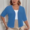 thumbnail image 1 of CFLVAEK Fall Cardigan Sweaters for Plus Size Women Casual Short Sleeve Open Front Shrugs Soft Solid Color Cropped Boleros Lightweight Cardigans Cover Ups Blue XXXXXL, 1 of 7