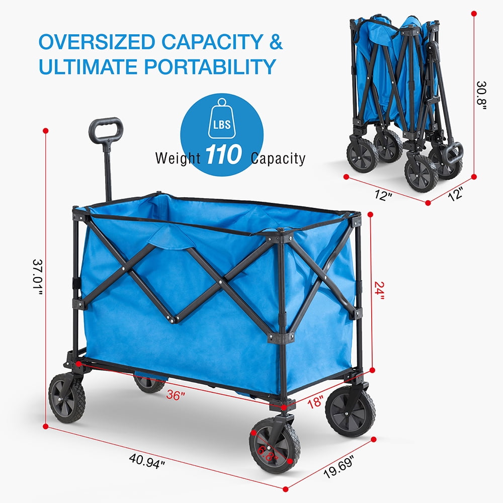 Sunjoy Chariot pliable d'une grande capacité de 255 litres, chariot utilitaire pliable, chariot de plage robuste à grandes roues, chariot de jardin portable pour le camping, la pêche, les sports et l