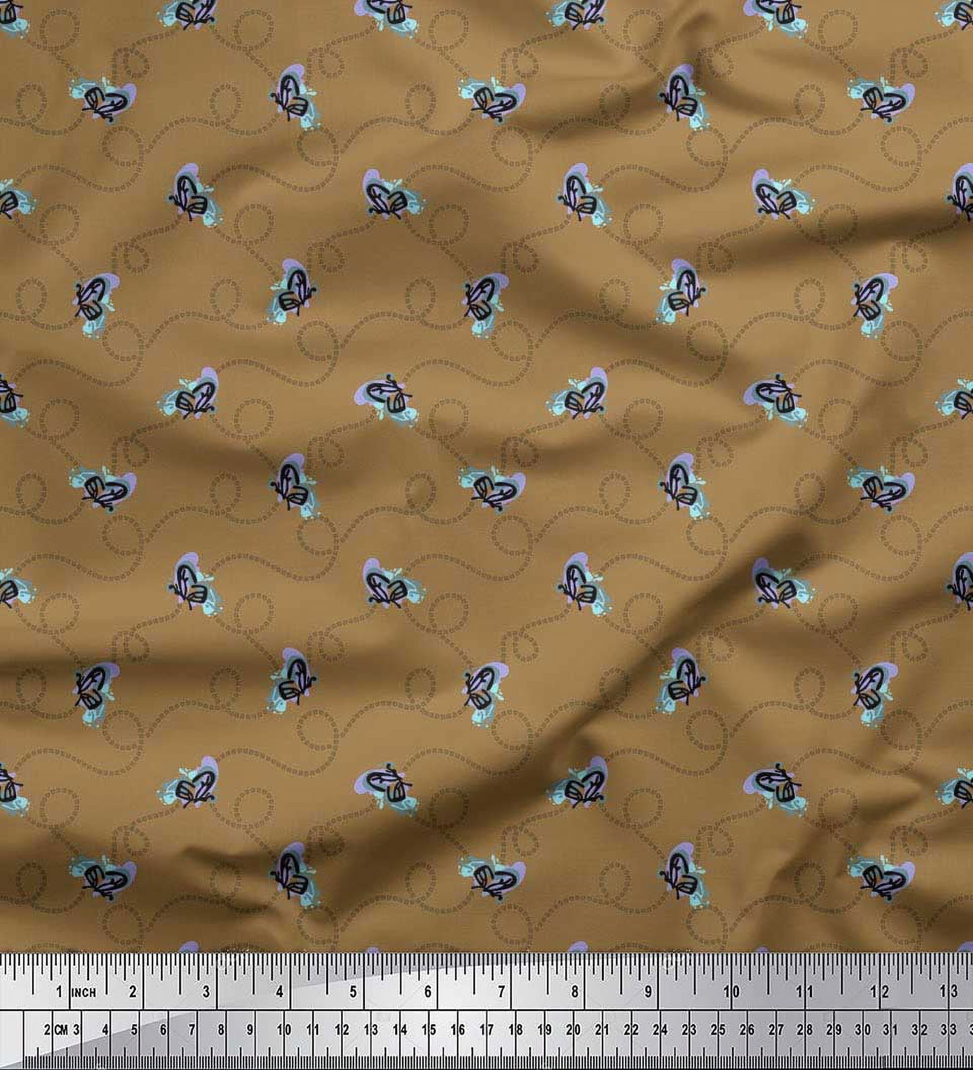 Soimoi Tissu en Coton Marron Imprimé Insectes & Texture au Mètre 42 Pouces de Large