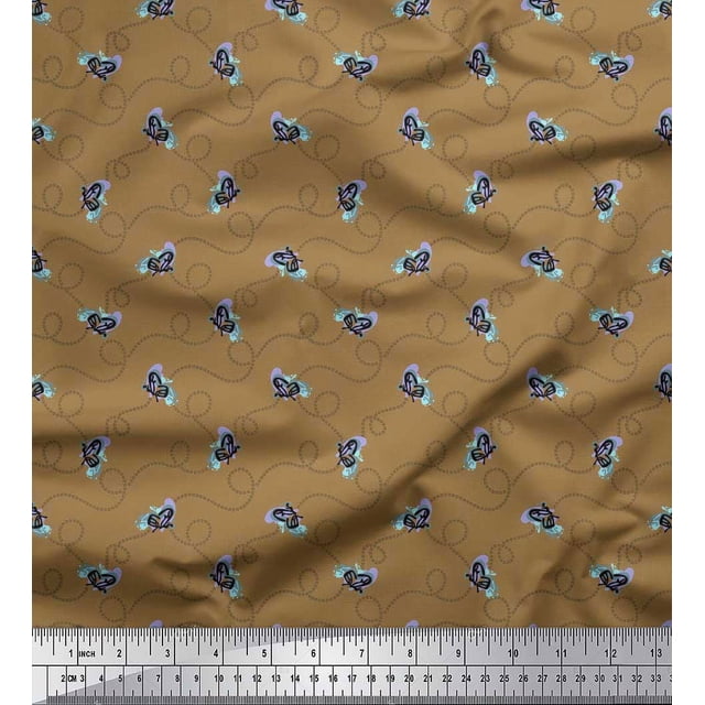 Soimoi Brown Cotton Duck Fabric Insect & Texture Print Fabric by Yard 56 Inch Wide