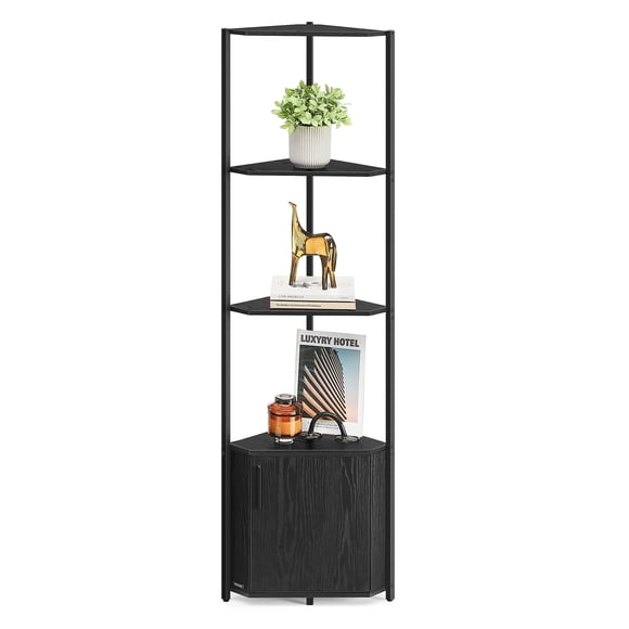 Corner Shelf Unit, 5-Tier Storage Rack, Freestanding Bookshelf for Bedroom, Living Room, Kitchen, Black