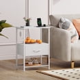 thumbnail image 2 of Eunos Table de Chevet avec Station de Recharge et DEL, Petite Commode Blanche avec Tiroir et Tablettes de Rangement, 2 of 8