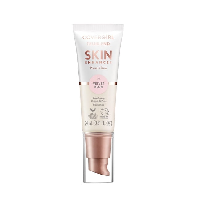 Covergirl TruBlend Rehausseur de Peau en Velours, Base Floutante en tube de 24 ml (0,81 fl oz) beige avec Pompe rose Doré, Formulé avec de la niacinamide pour Estomper les pores et Illuminer la Peau, Végane et Sans Cruauté, Idéal pour Préparer la Peau pour un Maquillage Longue Tenue.