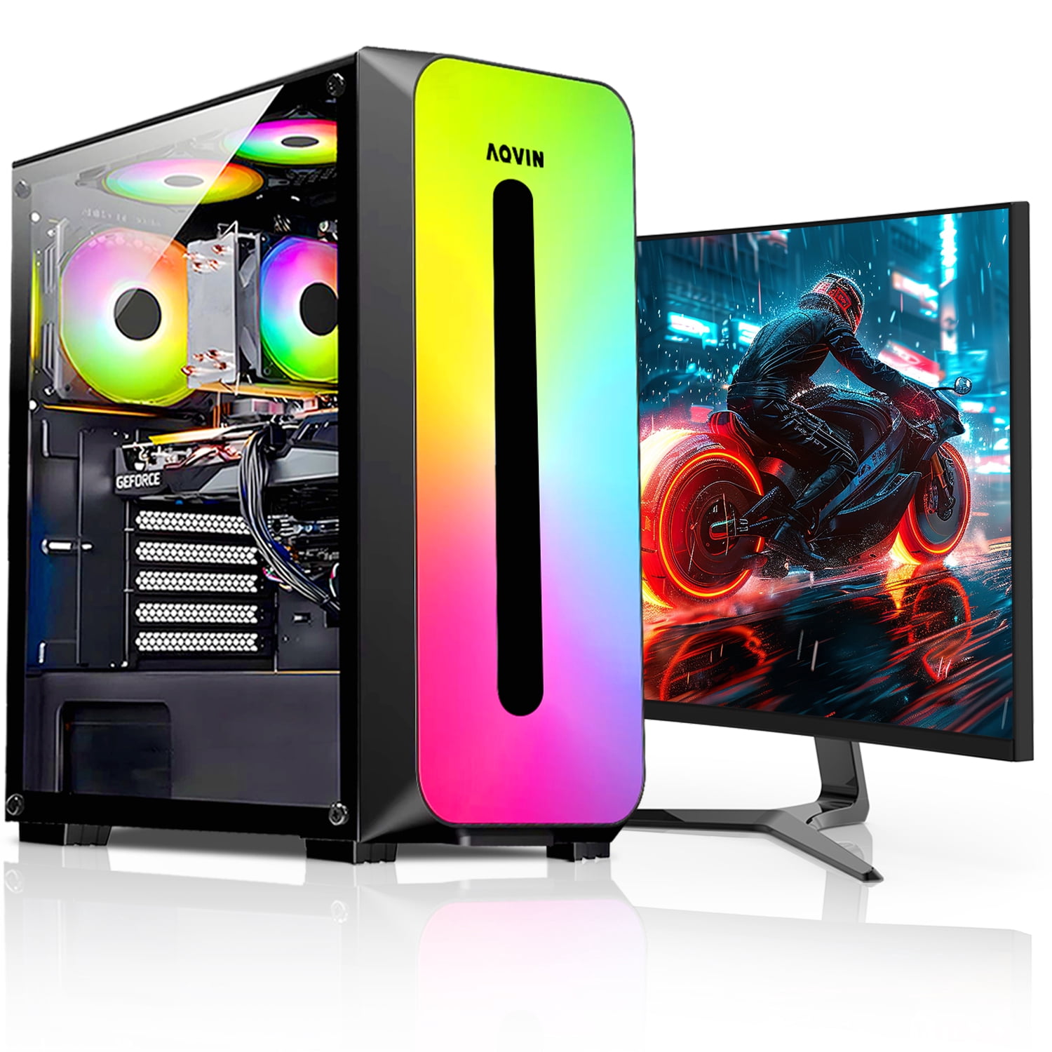AQVIN Gaming PC - AQB60 Tower Desktop Computer, Intel Core i7 CPU, RTX 3060 12GB Graphics Card, 24 inch gaming Monitor ,New 1TB SSD, 32GB DDR4 RAM, Windows 11 Pro, WiFi + Bluetooth Adapter