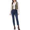 thumbnail image 2 of INSPIRE CHIC Veste Sans Manches à Carreaux Extensible Asymétrique pour Femme, Col en V, Taille Froncée, Boutonnée, Kaki Pâle, m, 2 of 5
