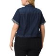 thumbnail image 3 of GRACE & GRANDEUR Women's Plus Size Denim Jacket Button Front Crop Jean Short Sleeve Trucker Jackets Dark Blue 1X, 3 of 5