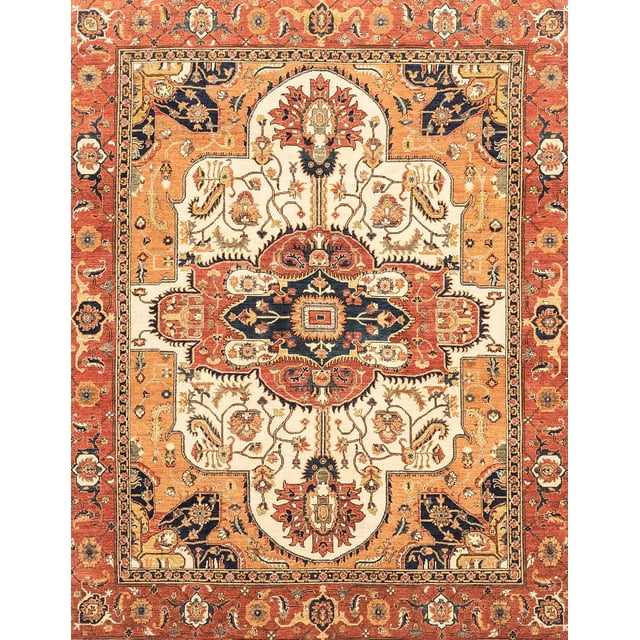 Ahgly Company Tapis d'Intérieur Rectangulaire Abstrait Jaune Orange, Tapis de Zone Abstrait, 8 Pieds x 12 Pieds