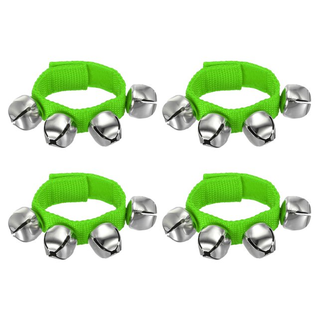 Unique Bargains 4 Pcs Clochettes de Poignet, Clochettes à Grelots Clochettes de Cheville Instruments de Percussion Rythme Musical pour Fête Noël, Vert Clair