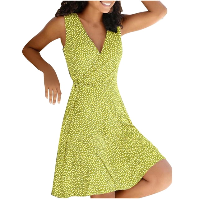 TSADFHJI Longues Jupes pour Femmes Robe Portefeuille Fleurie à Col en V pour Femme Robe Midi Évasée à Manches Courtes Style Cape Multicolore Mini-Robes à Encolure Dégagée Xxxxxl Jaune