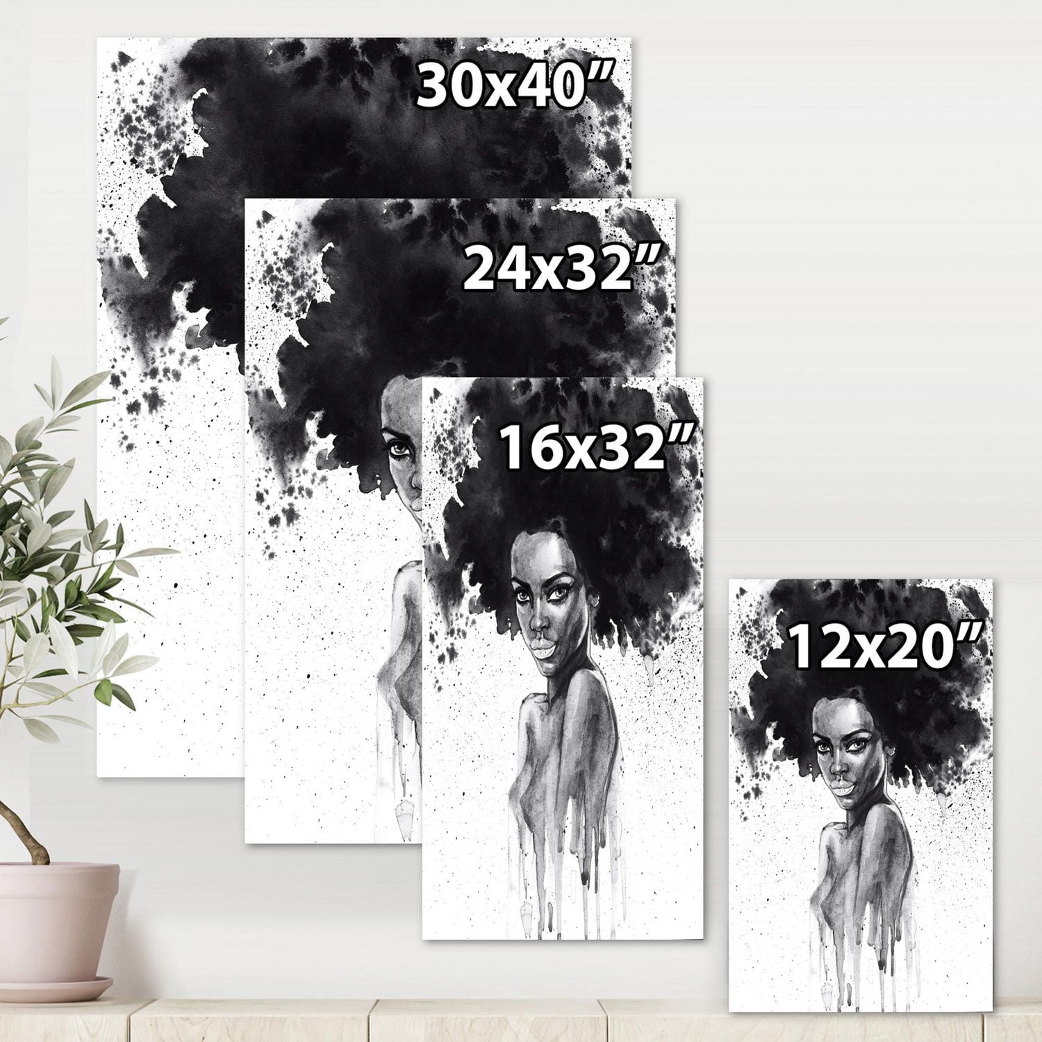 Designart Portrait monochrome de femme afro-américaine III Art mural sur toile