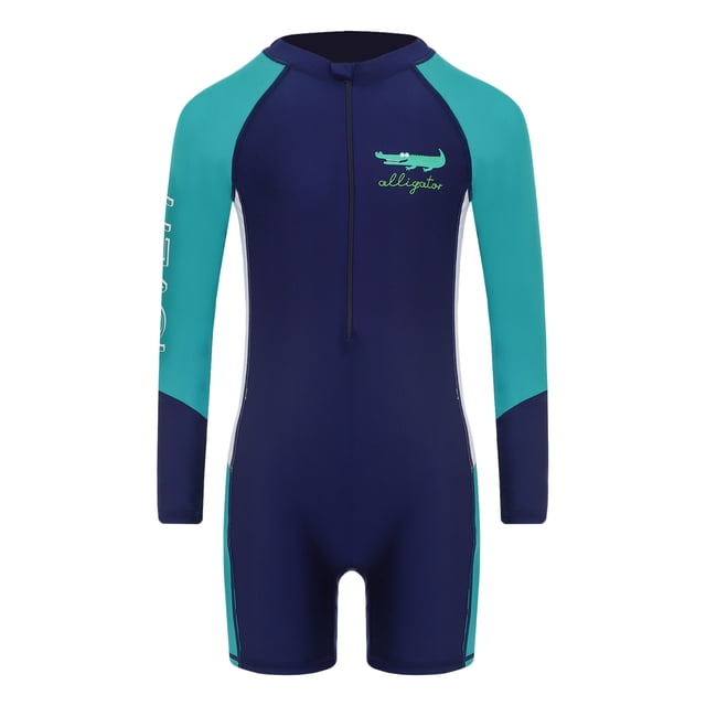 Haitryli Kids Rash Guard Swimsuit Boys Front Zip Swimwear Long Sleeve Bathing Suit UV Protection Green 5XL