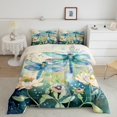thumbnail image 2 of Erosebridal Ensembles de Literie Libellule Sauvage Complet avec Couette, Insert de Couette Fleurs de Lotus Botaniques Feuilles, Réversible 3 Pcs, Respirant, 2 of 7