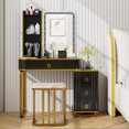 thumbnail image 2 of Costway Vanity Table Set with RGB LED Lights Crystal Crush Diamond Mirror Drawers Black, 2 of 10