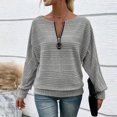 thumbnail image 2 of Chandail à Col Rond pour Femmes, Coupe Ample, Tricoté, Demi‐glissière, Manches Longues, Uni Ou à Rayures, Chandail Doux en Tricot, Haut de Mode d'Automne, Couche Tendance et Décontractée pour Tenues par Temps Frais, 2 of 6