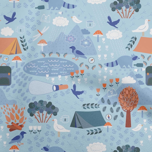 oneOone Polyester Spandex Light Blue Fabric Kids Sewing Craft Projects Fabric Prints By Yard 56 Inch Wide
