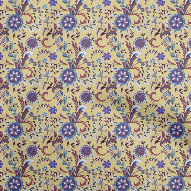 oneOone Velvet Light Yellow Fabric Asian Suzani Sewing Material Print Fabric By The Yard 58 Inch Wide