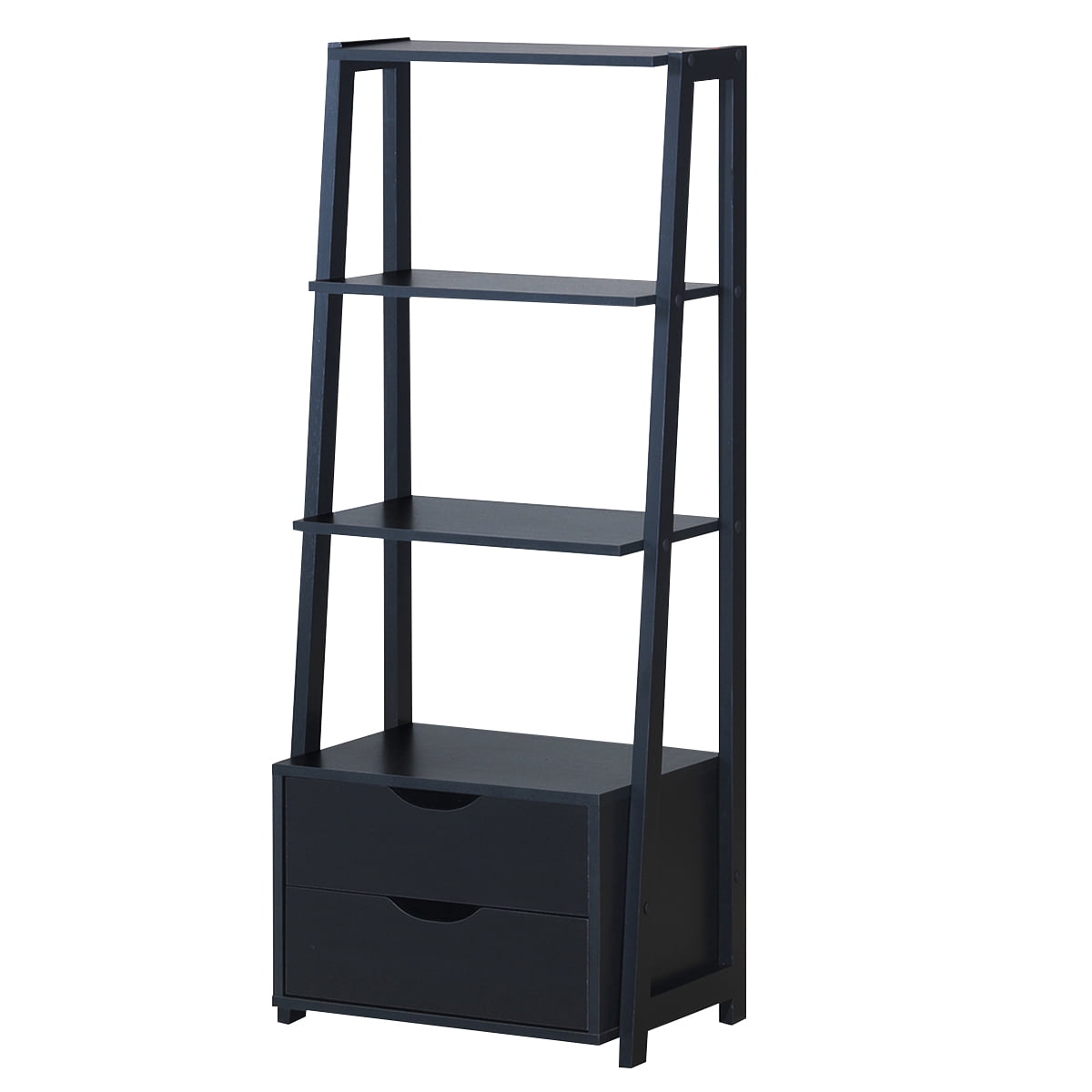 Patiojoy 4-Tier Ladder Bookshelf Storage Display Bookcase with 2 Drawers