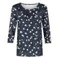 thumbnail image 4 of Craaazy Hauts Tendance pour Femmes Grande Taille Coupe Ample Imprimé Floral Col Rond Style Décontracté Blouse à Manches 3/4 pour le Printemps, l'Été, Sorties Quotidiennes, 4 of 5