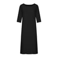 thumbnail image 4 of RKSTN Robe Maxi pour Femme Grande Taille Robe d'Été Simple Coton-Lin Col Rond Robe de Plage Manches Courtes Plissée Ligne A Robe Midi, 4 of 8