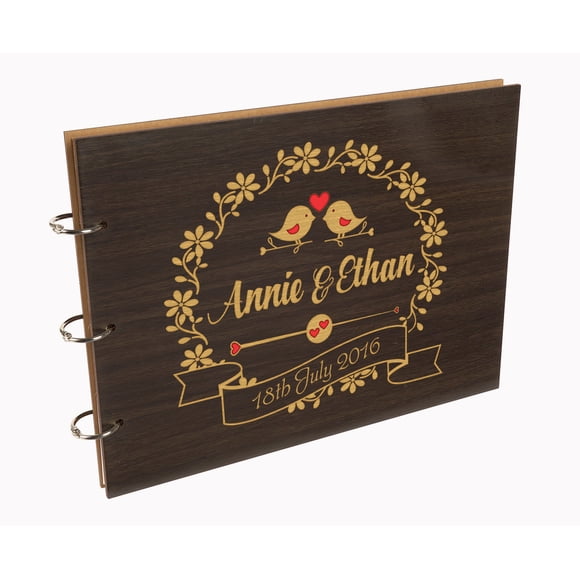 Darling Souvenir Personalized Engraved Laser Cut Wedding Guest Book Wooden Cover Sign-in Book Registry Guestbook Scrapbook-WW