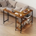 thumbnail image 2 of Costway Table Mobile pour Ordinateur Portable à Rotation 360° avec Étagères de Rangement à 2 Niveaux et 6 Roues Universelles Brun, 2 of 10