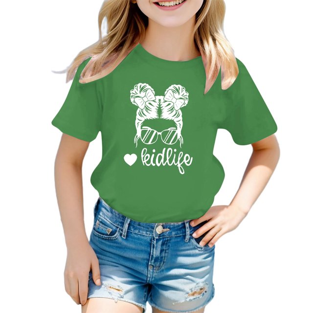 Chemises pour Bébé Fille Grandes Tailles Enfants Filles Imprimé Graphique Mignon Col Rond Manches Courtes T-Shirt Décontracté d'Été