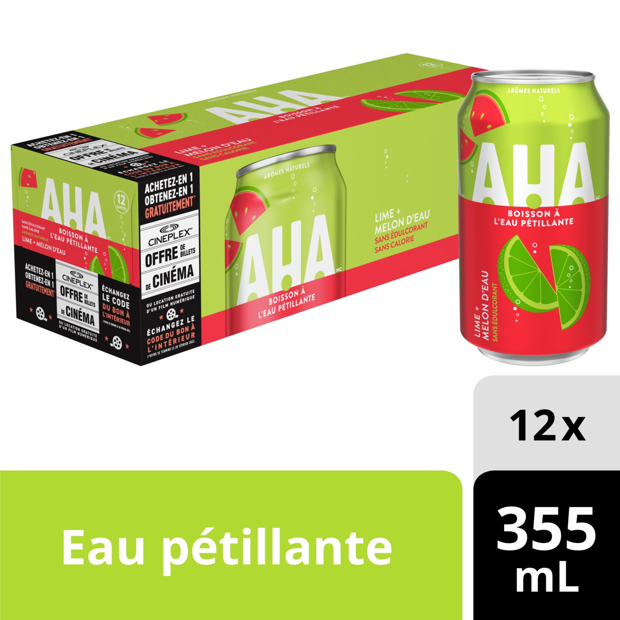 Aha Pastèque au citron vert Fridge Pack Cannettes, 355 mL, 12 Pack