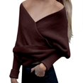 thumbnail image 2 of RXIRUCGD Women's Casual Solid Color Irregular Pullover Solid Color Sweater Shawl( Coffee ), 2 of 5