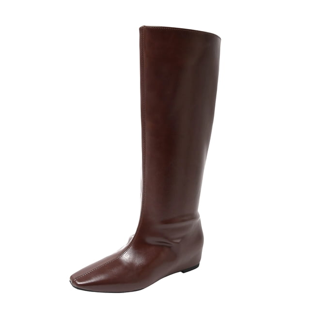 Black Long Boots Women's LowHeeled Boots, Large Size, Solid Color, Comfortable HeightEnhancing, Long Fall/Winter Boots