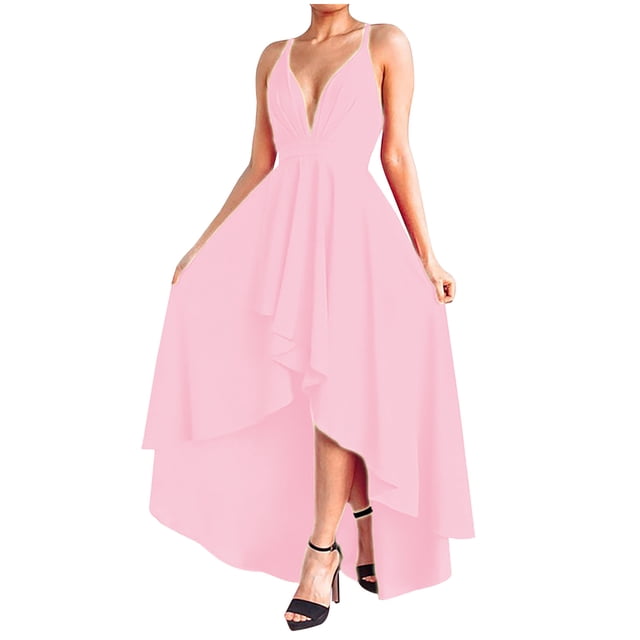 AherBiu Robe de Soirée pour Femmes à Bretelles Croisées, Dos Nu, Sans Manches, Col en V, à Volants, Fluide, Robe de Cocktail