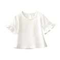 thumbnail image 1 of B91xZ Girls Tops 2024 Short Sleeve Ruffle Solid Color Polo Shirt,White 5-6 Years, 1 of 5