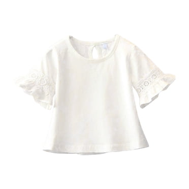 B91xZ Hauts pour Filles 2024 T-Shirt à Manches Courtes Basique à Nouer devant, Blanc 18-24 Mois