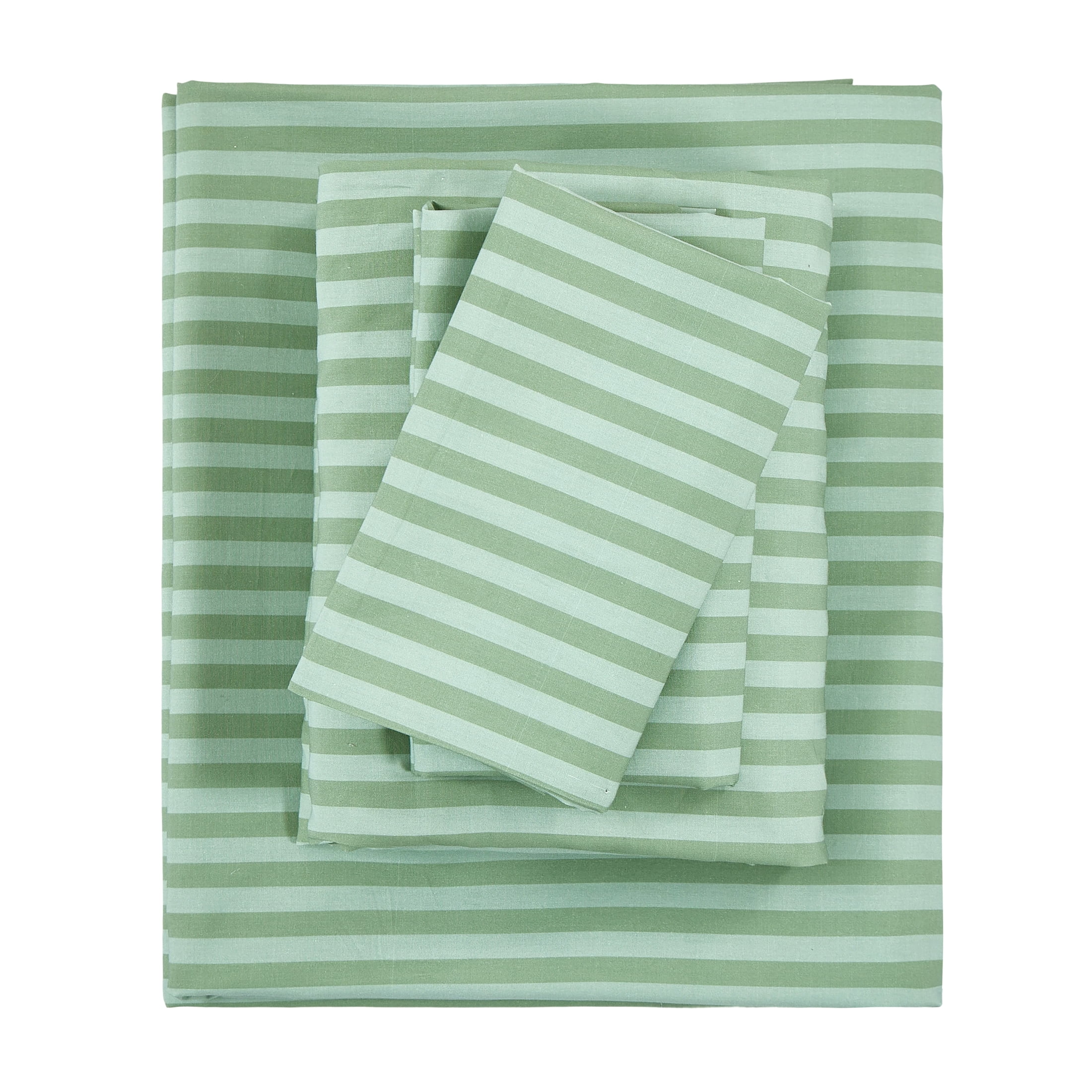 Mainstays Ensemble de draps à rayures classiques Double, 4 pièces, Vert, Adulte..