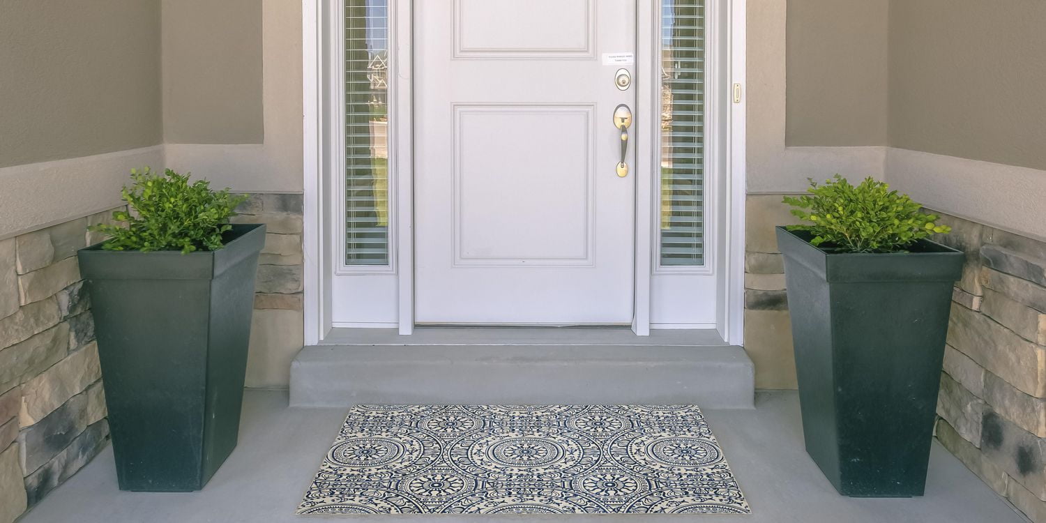 Tapis d'accent extérieur lavable Ormond ivoire & bleu 2 pi x 3 pi