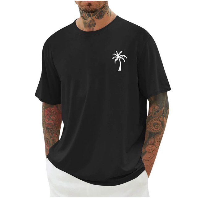 T-shirts pour Hommes Imprimés Palmier Graphiques T-Shirts Décontractés Été Plage Hawaïenne Manches Courtes Col Rond