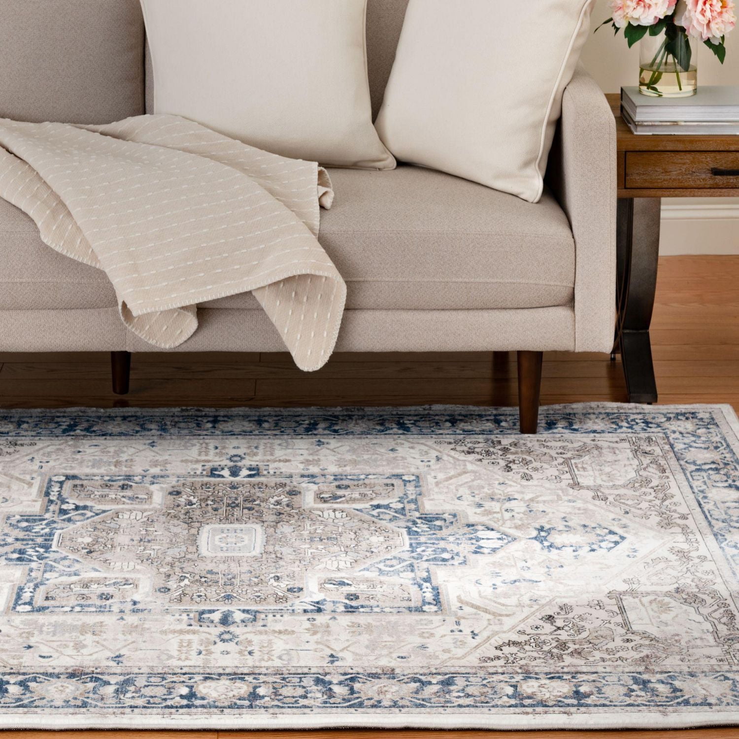 Tapis tissé beige et bleu foncé Banburry