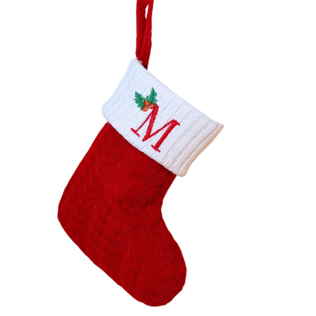 Christmas Tree Decorative Socks With Embroidered Initial Letters Red Green White Knit Stockings