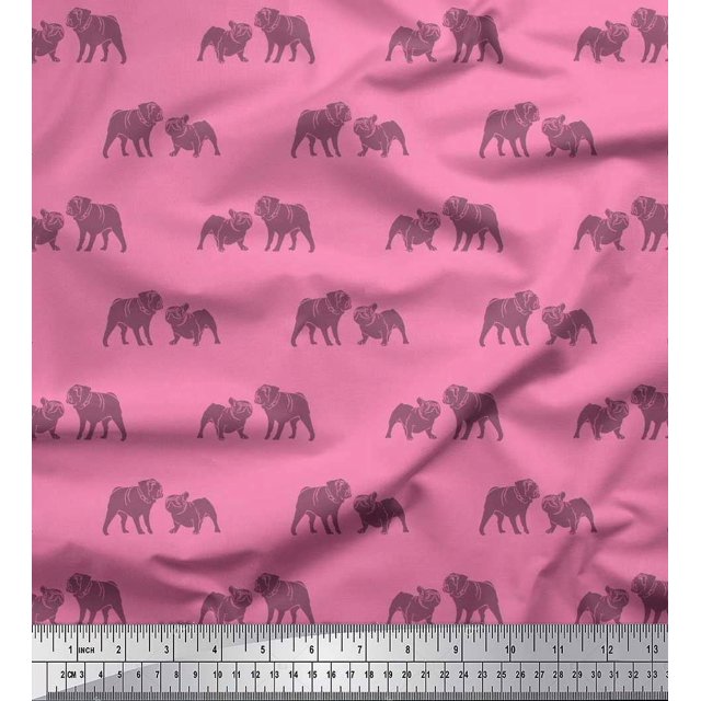Soimoi Polyester Crepe Fabric Bull Dog Fabric Prints by Yard 52 Inch Wide