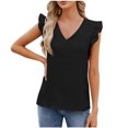 thumbnail image 1 of Timegard Womens Summer Tops Ruffle Cap Sleeve V-Neck Solid Color Comfy Lightweight Blouse Casual Loose Tops, 1 of 5