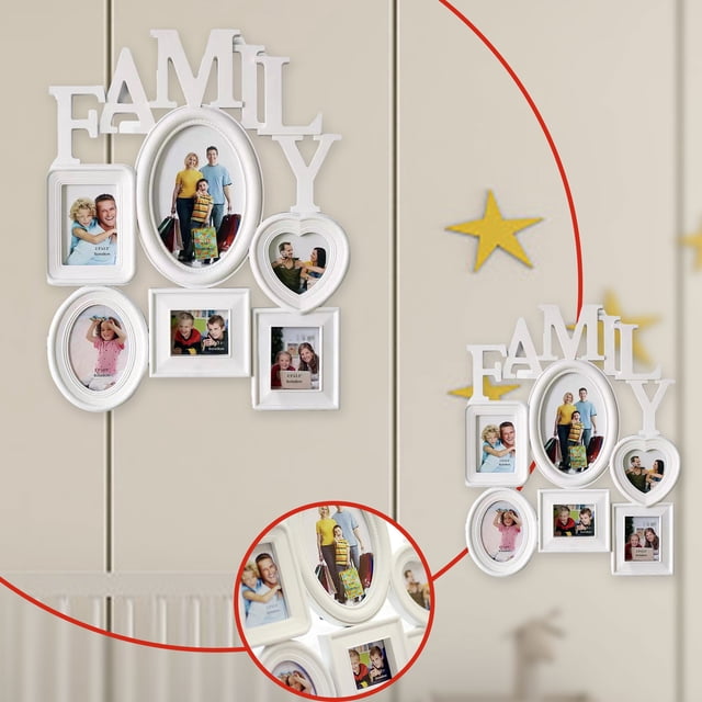 SuoKom Family Combo Photo Frame - PVC Family Combo Wall Mounted Photo Frame For Desktop Or Tabletop Display,Frame Can Display 6 Photos,Unique Photo Frame Design Photo Storage On Clearance