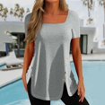 thumbnail image 2 of B91xZ Womens Summer T Shirts Short Sleeve Mock Neck Stretch Slim Fitted Layer Basic Tee Tops,Gray M, 2 of 5