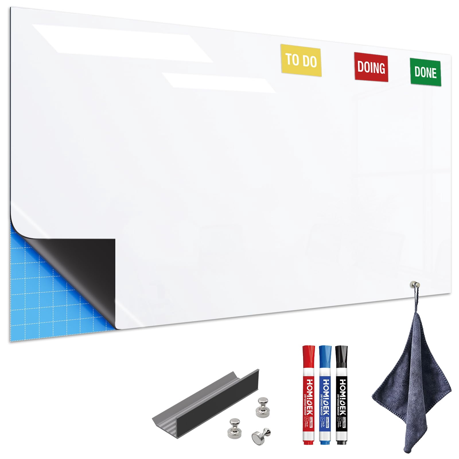 HOMiDEK Adhesive Backing Magnetic Whiteboard Contact Paper - 48" x 72" Peel and Stick Dry Erase Board Sticker - Magnetic Wall Decal Wallpaper for Any