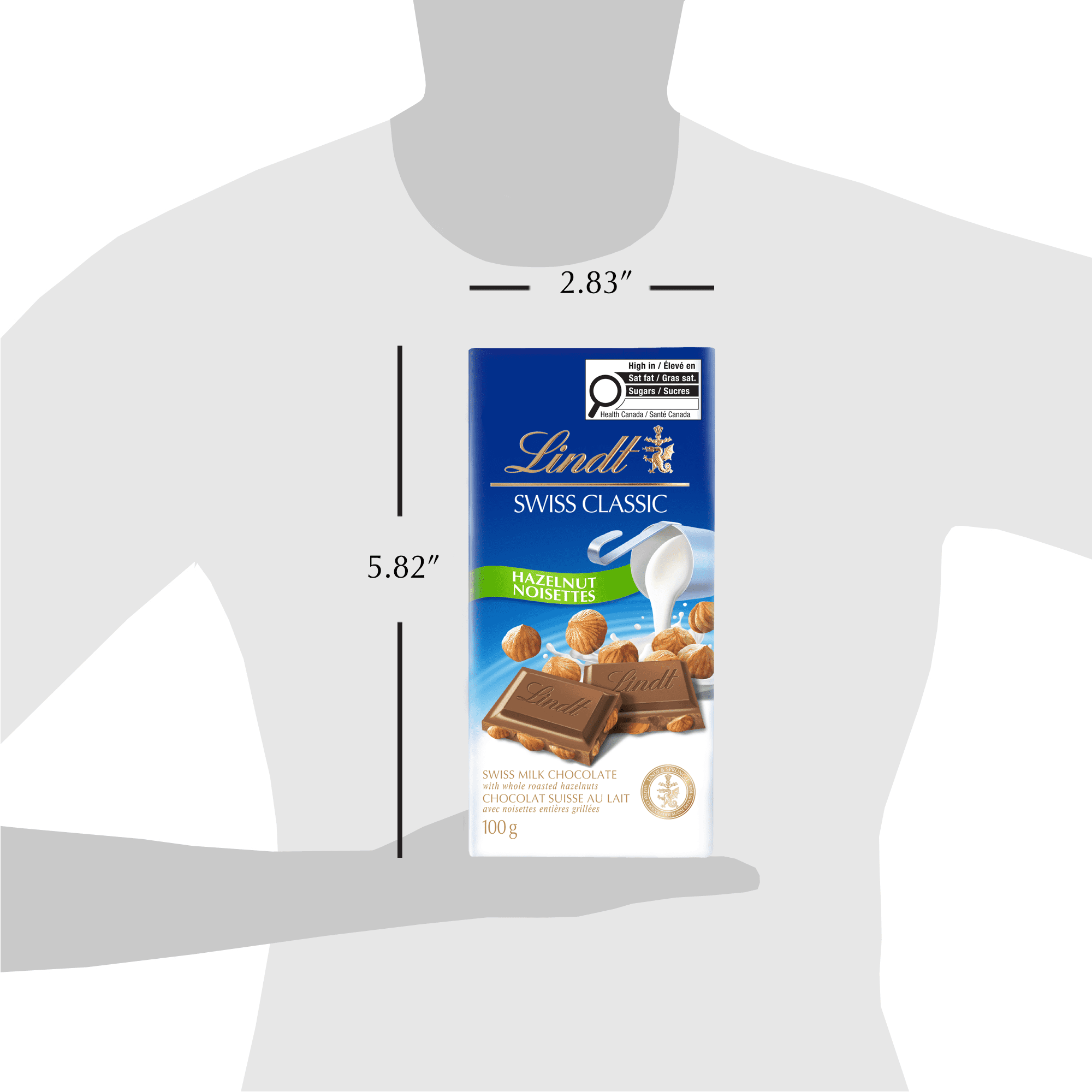 Lindt SWISS CLASSIC Hazelnut Milk Chocolate Bar, 100 Grams