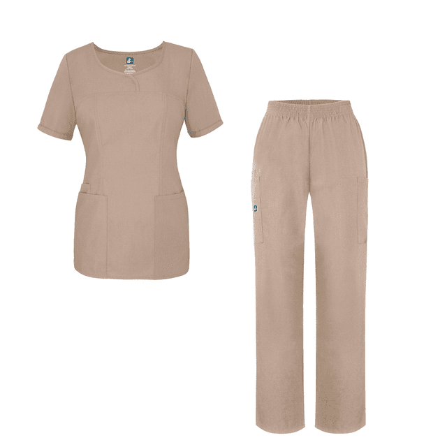 Adar Universal Women's Scrub Set - V-neck Scrub Top and Elastic Pull-On Scrub Pants