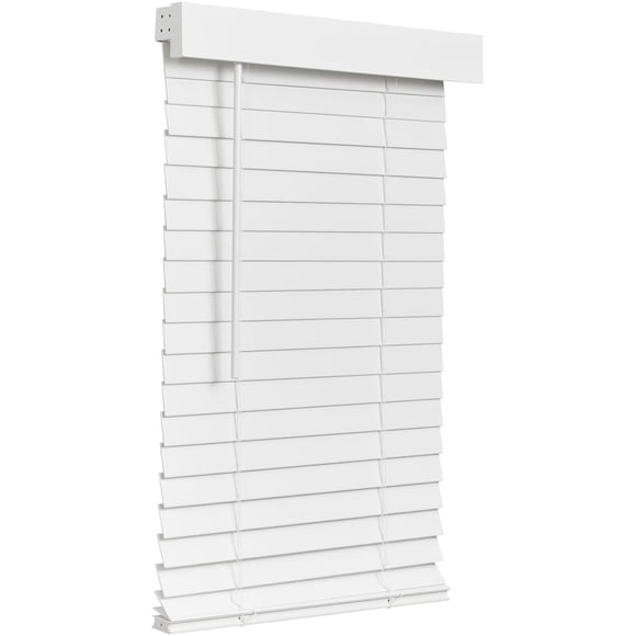 Lotus & Windoware Cordless Faux Wood Blind, Smooth, Bright White, Privacy Slats, Blinds for Indoor Windows, 41" Wide x 36" Long
