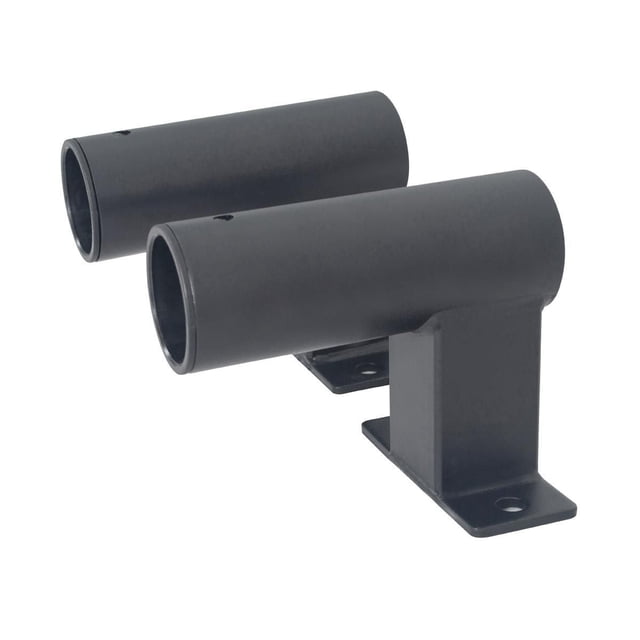 Sunny Health & Fitness Support de Barre pour Grilles Électriques et Cages – SF-XFA003, Montrant Deux Supports Cylindriques Noirs Mats avec bases de Montage Plates pour le Rangement Sécurisé de Barres de Taille Olympique sur des Grilles Électriques Incluant des Modèles Sunny Health & Fitness Power Zone, Dotés d'Un Revêtement Résistant aux Impacts pour Protéger les Barres et Réduire l'Encombrure au gym.