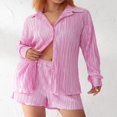 thumbnail image 2 of Women Casual 2 Pcs Clothes Set Solid Color Ruched Long Sleeve Button Down Shirts with Shorts Suit, 2 of 7