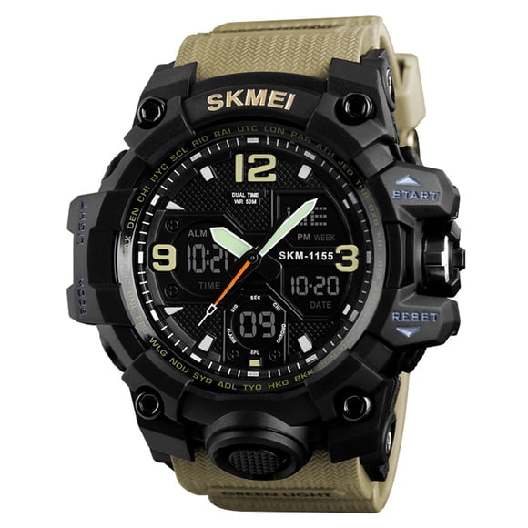 SKMEI SKMEI 1155B Montre de Sport pour Homme à Quartz et Numérique à Double Heure avec Alarme, Date et Caractéristiques d'Étanchéité, Couleur Kaki Élégante pour l'Extérieur et le Quotidien