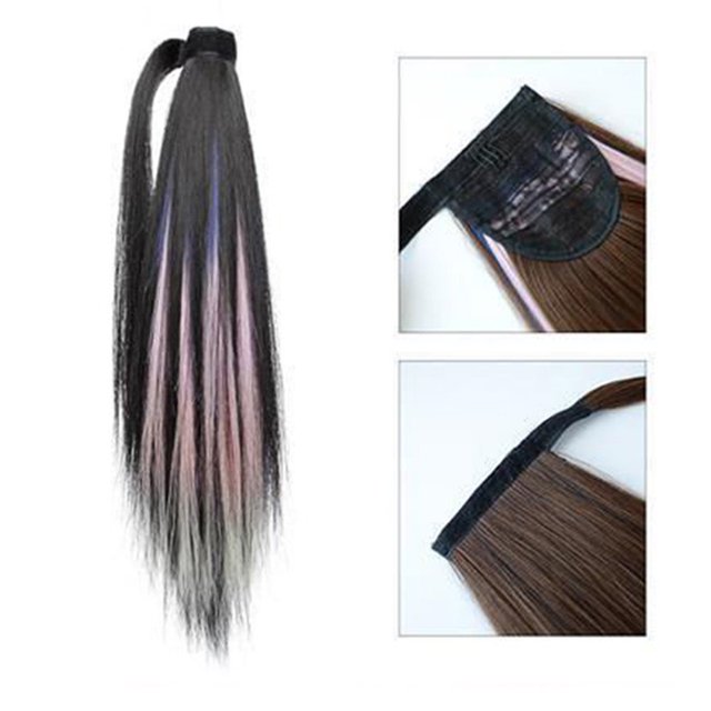 Perruques pour Femmes Queue de Cheval Mèches Cheveux Lisses Faux Queue de Cheval Tresses Faux Cheveux A